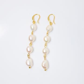 4 Freshwater Cultured pearl Bezel Hook Earrings, Long Bridal Jewelry, Gold Pearl Bridal Earrings, Statement Earrings.